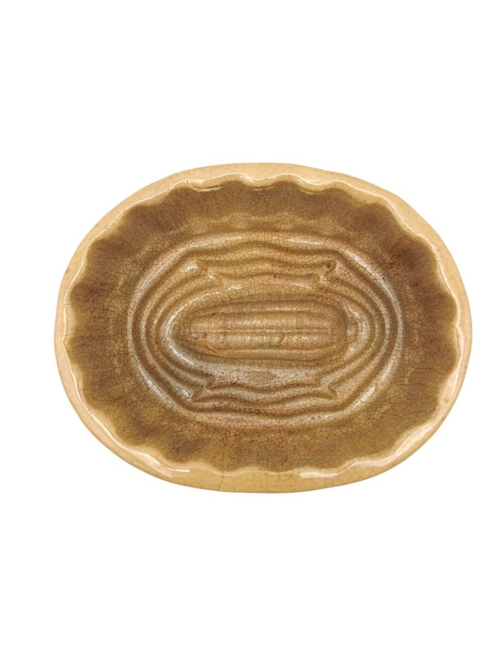 Corn Butter Mold Crackle Glaze Yellow Ware Ceramic 6 in